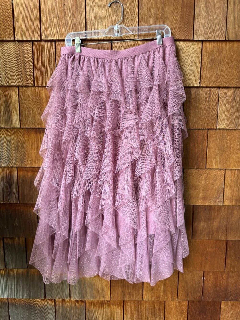 WD.NY Lavender/Pink Layered Tulle Skirt with Elastic Waist in Women's Large